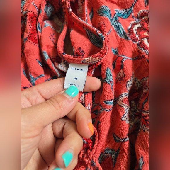 53. O.N. 100% Rayon Front Tassle Tie Floralcore Short Sleeve Top - Picture 6 of 7